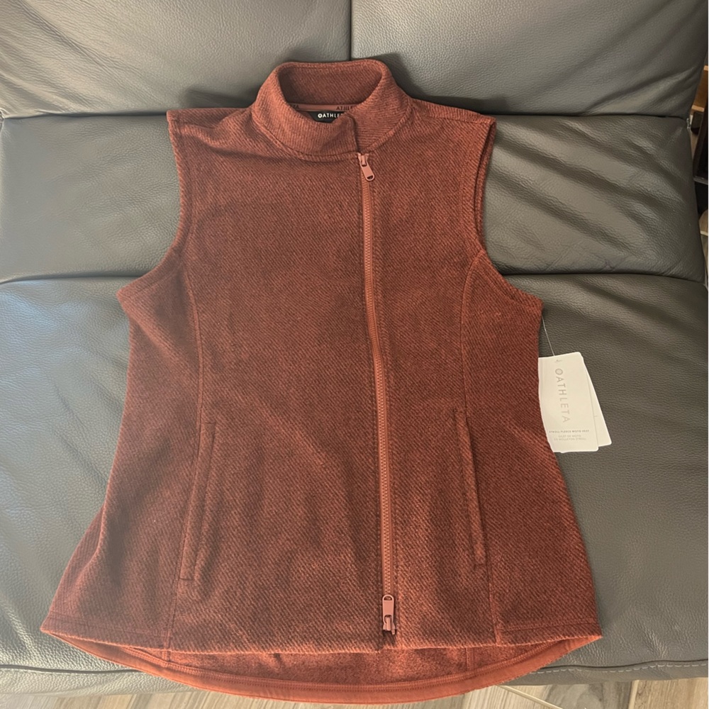 Athleta - Stroll Flece Moto Vest, Brown - Size: Medium